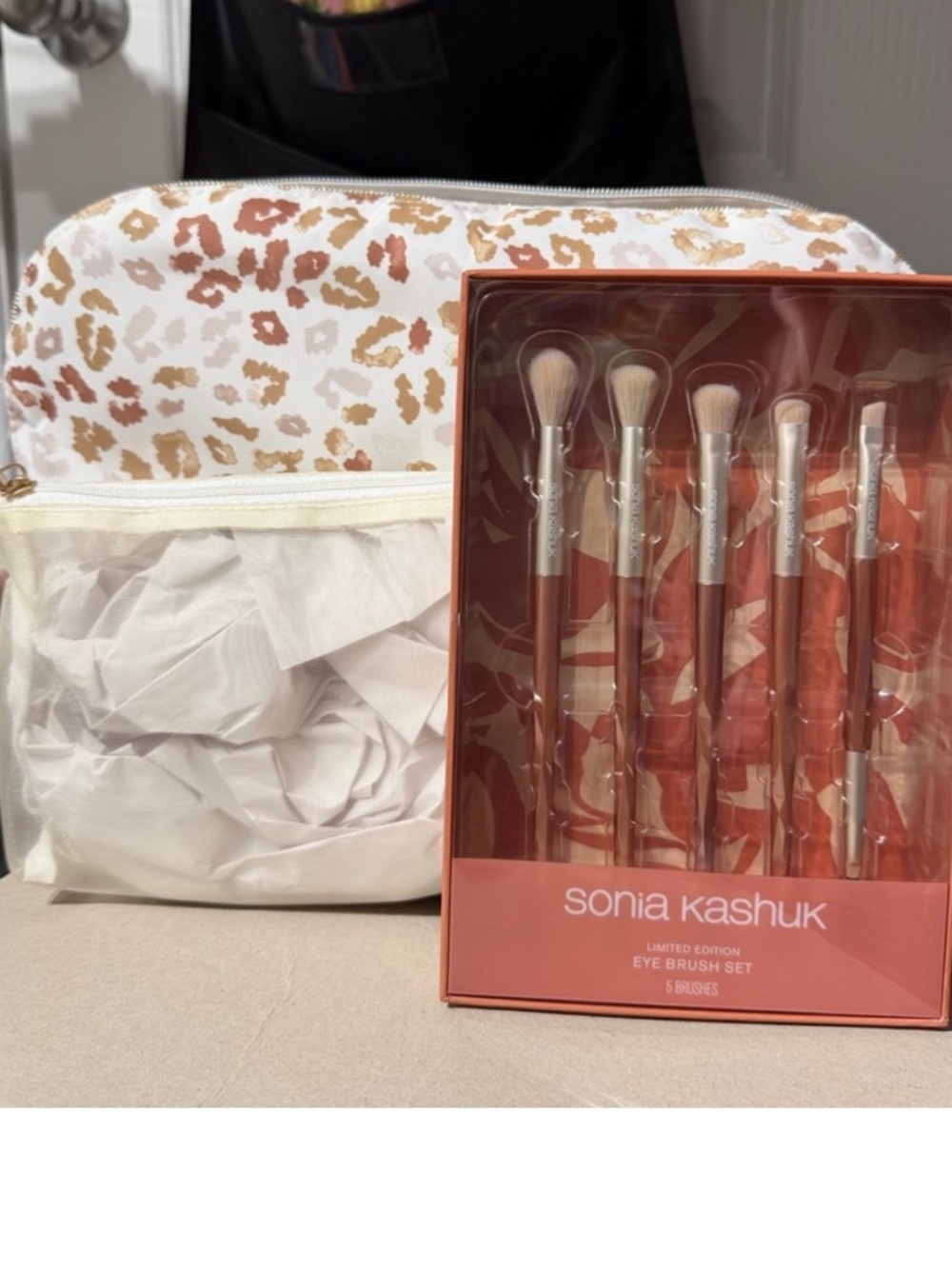 Sonia Kashuk Rose Gold  Leopard Makeup Bags & Brush Bundle NWT